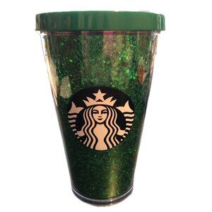 Starbucks Tumbler Green Sparkle Glitter 16 oz Cup Cold Drinks Only